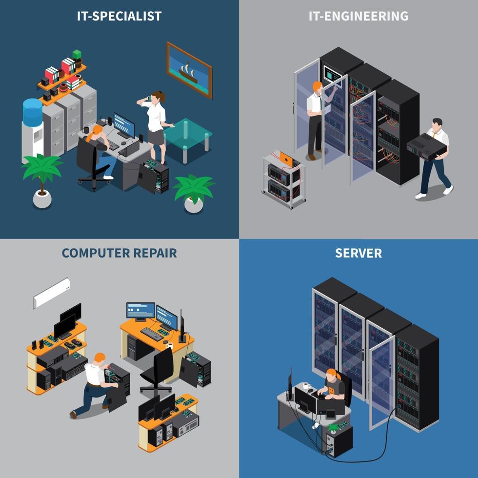 IT Engineers 2x2 Icons Set Vector Illustration