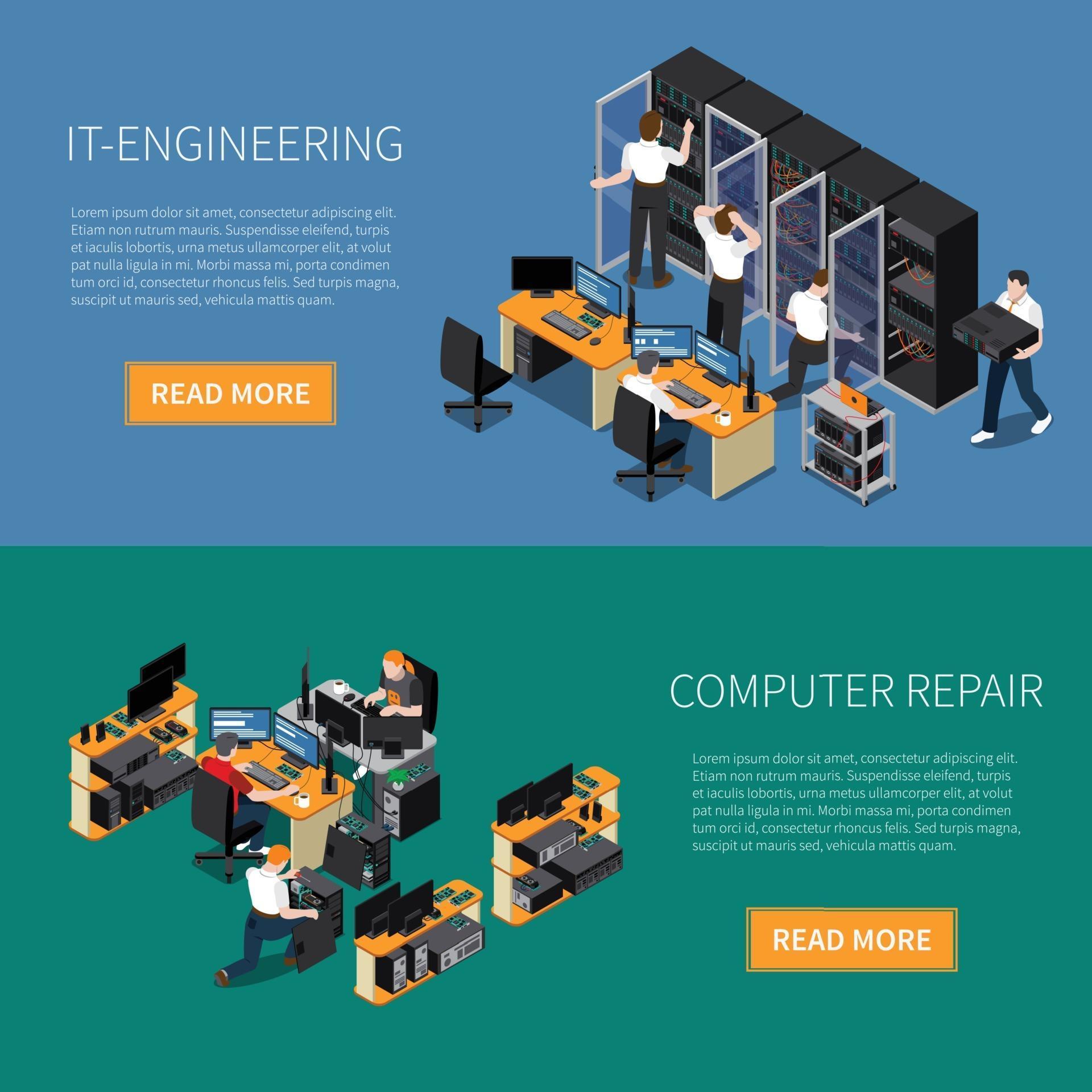 IT Engineering Banners Set Vector Illustration 2273688 Vector Art at