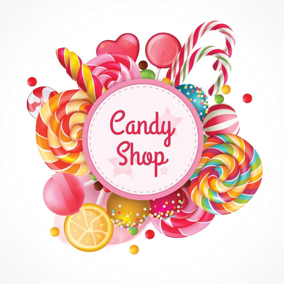 Candy Shop Round Frame Background Vector Illustration