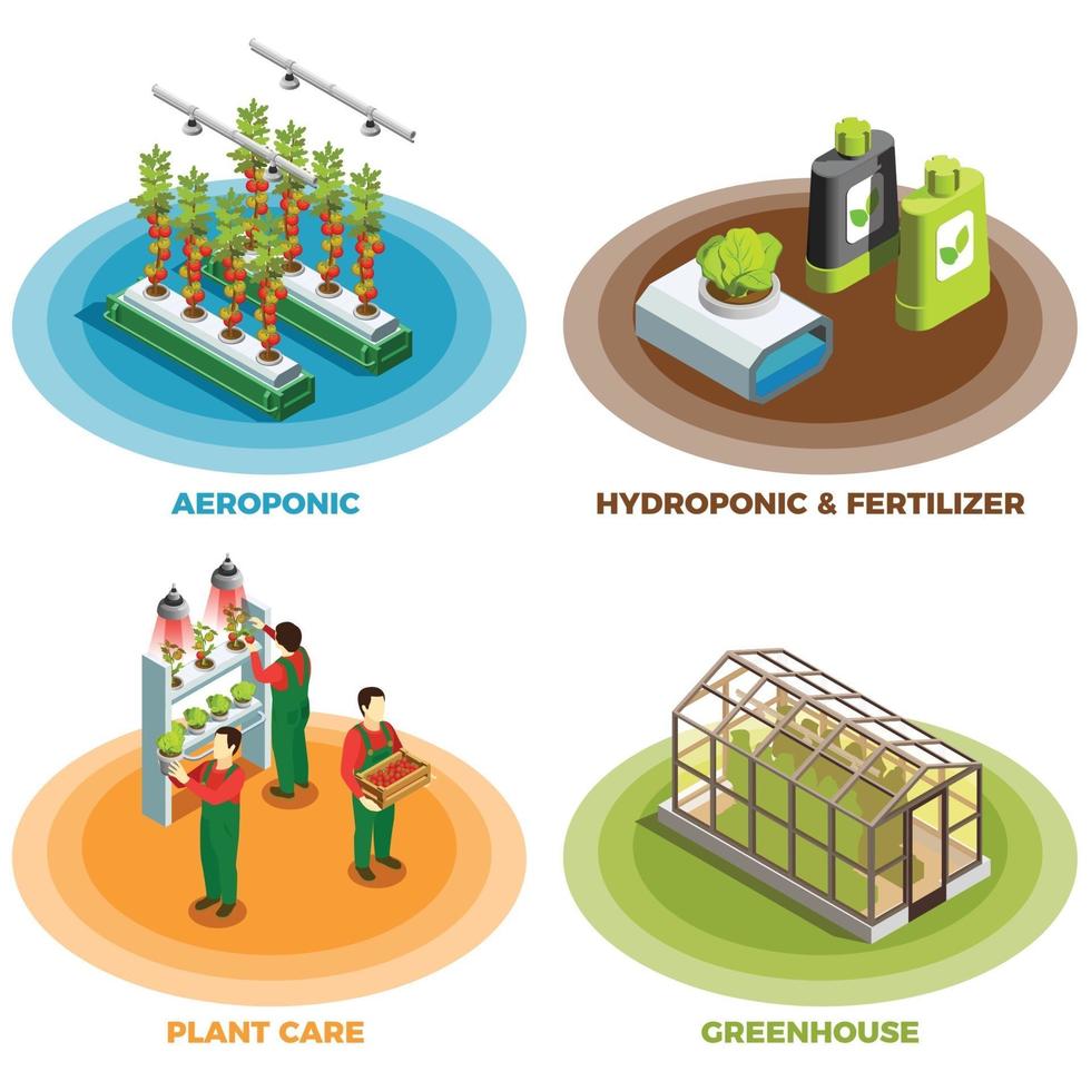 Hydroponic And Aeroponic 2x2 Design Concept Vector Illustration