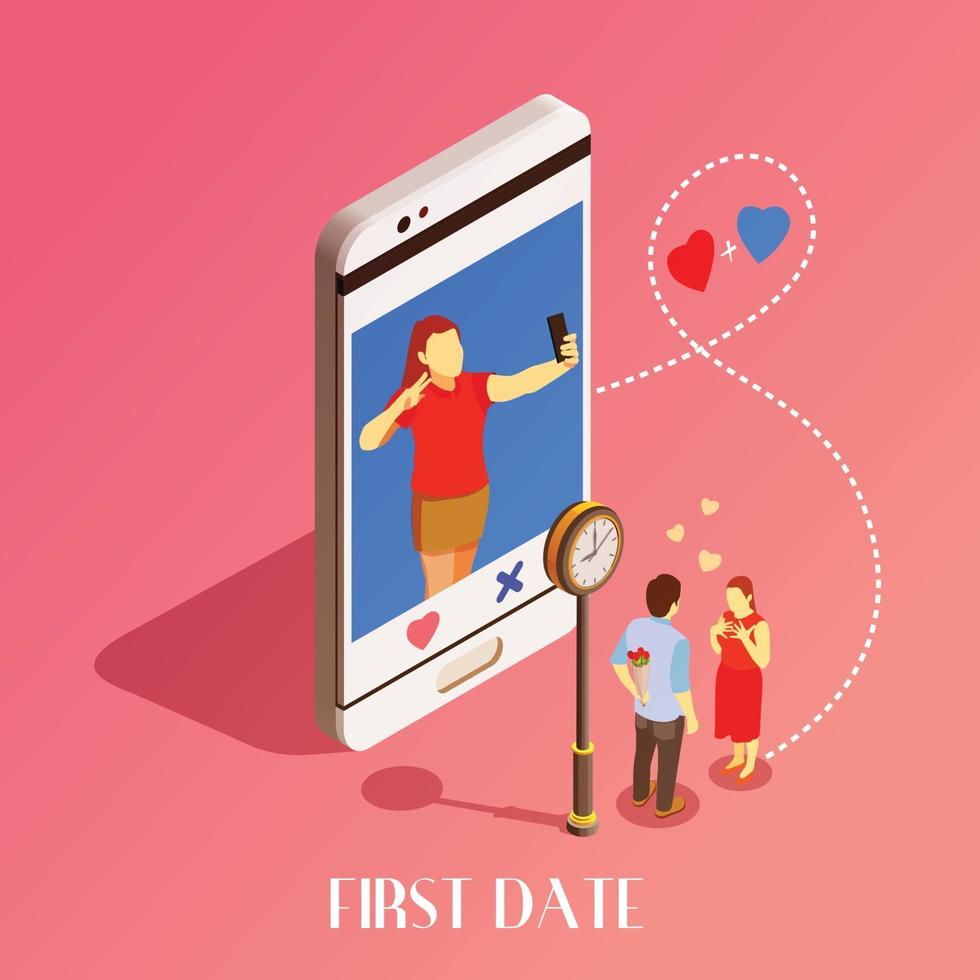 First Date Isometric Design Concept Vector Illustration