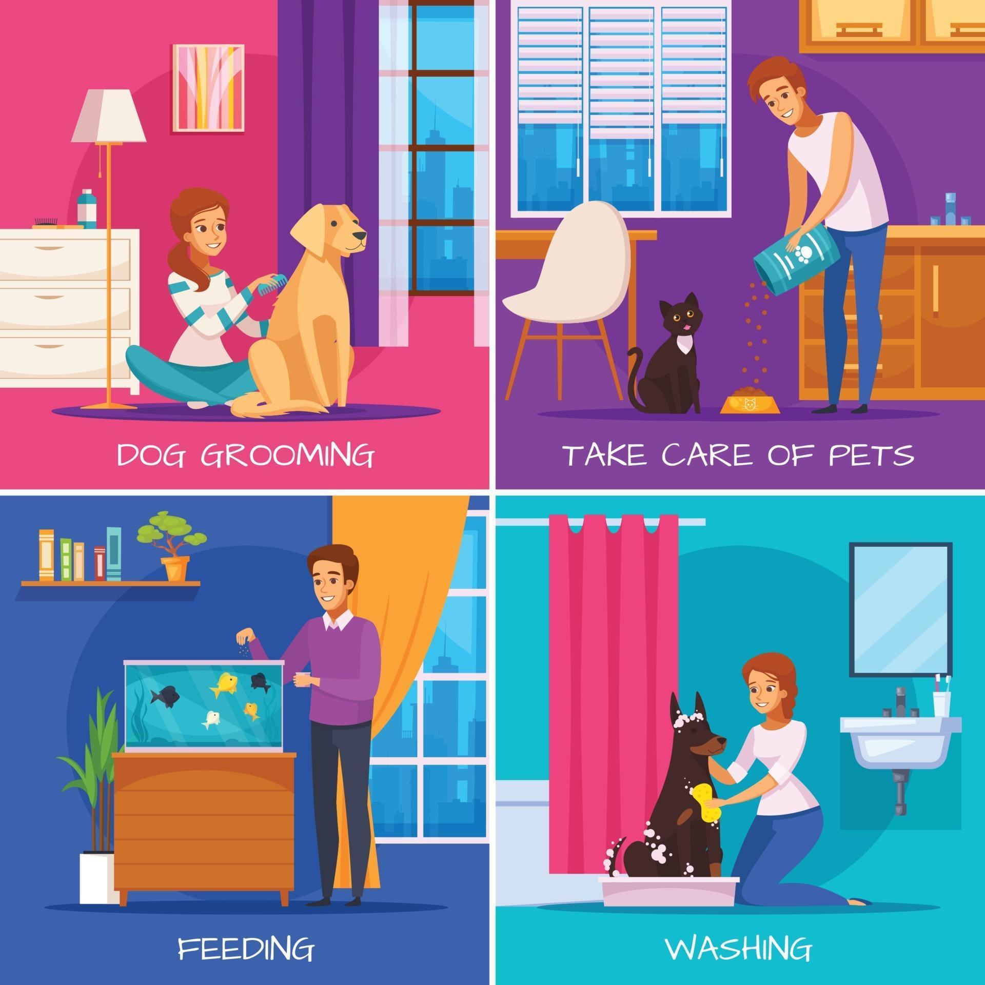 People With Pets 2x2 Design Concept Vector Illustration