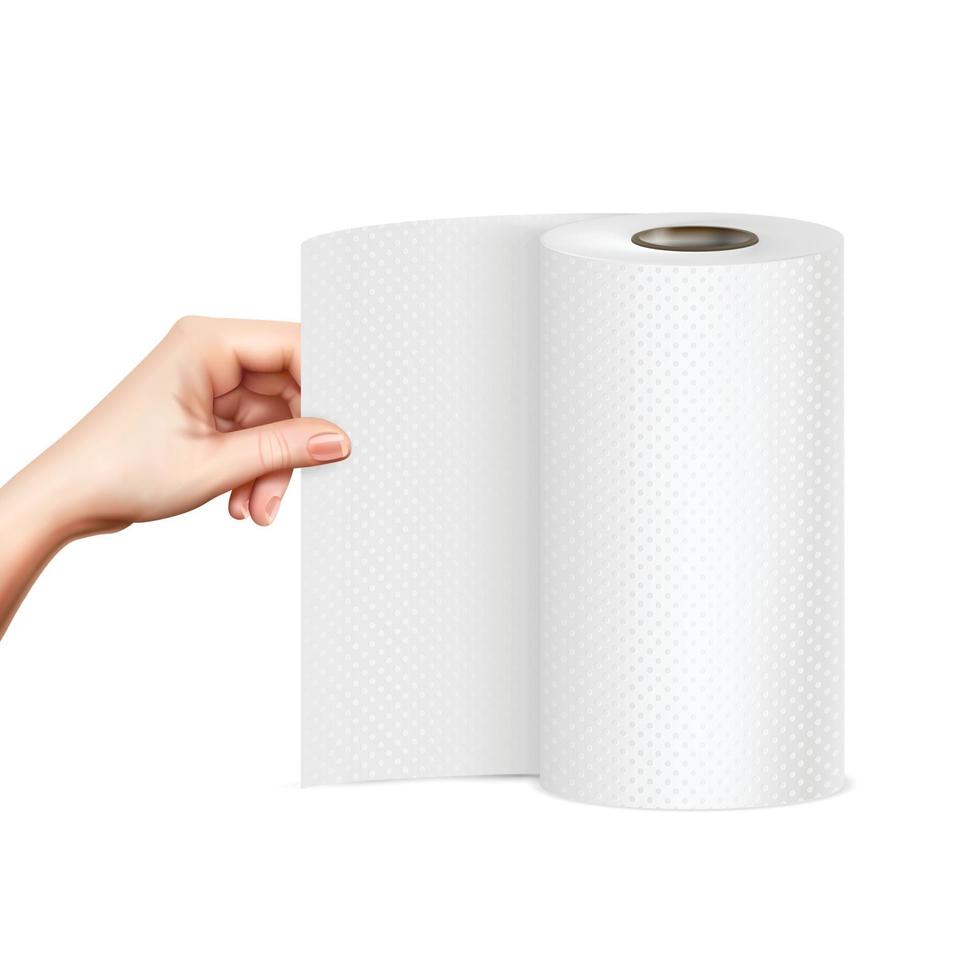 Paper Towel Hand Realistic Image Vector Illustration