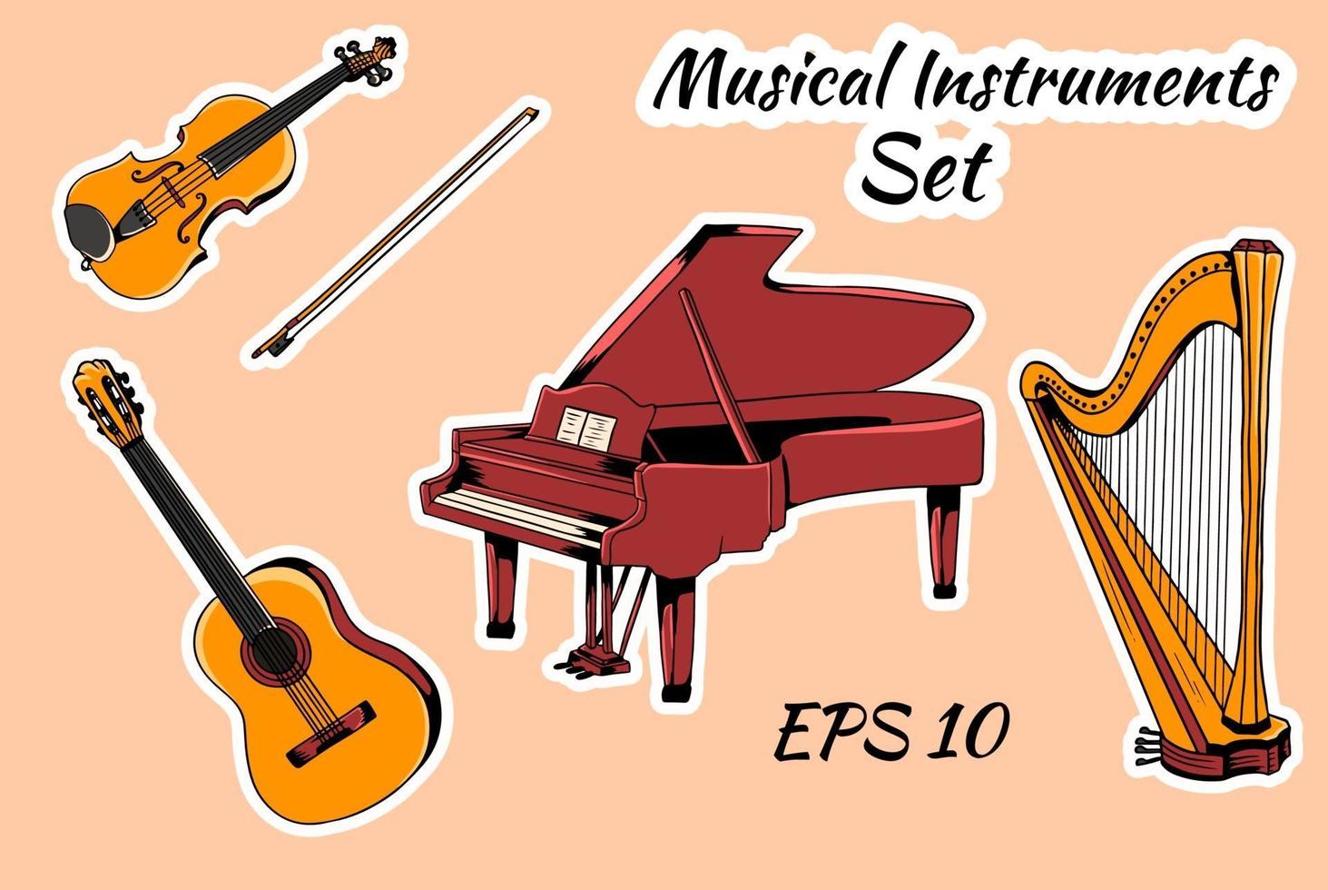 vector, conjunto, de, instrumentos musicales vector