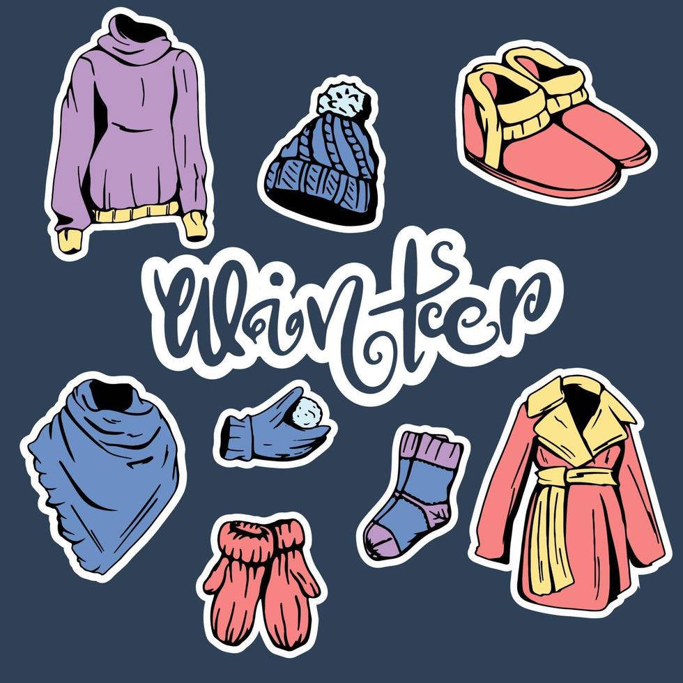 Collection of winter clothes set vector
