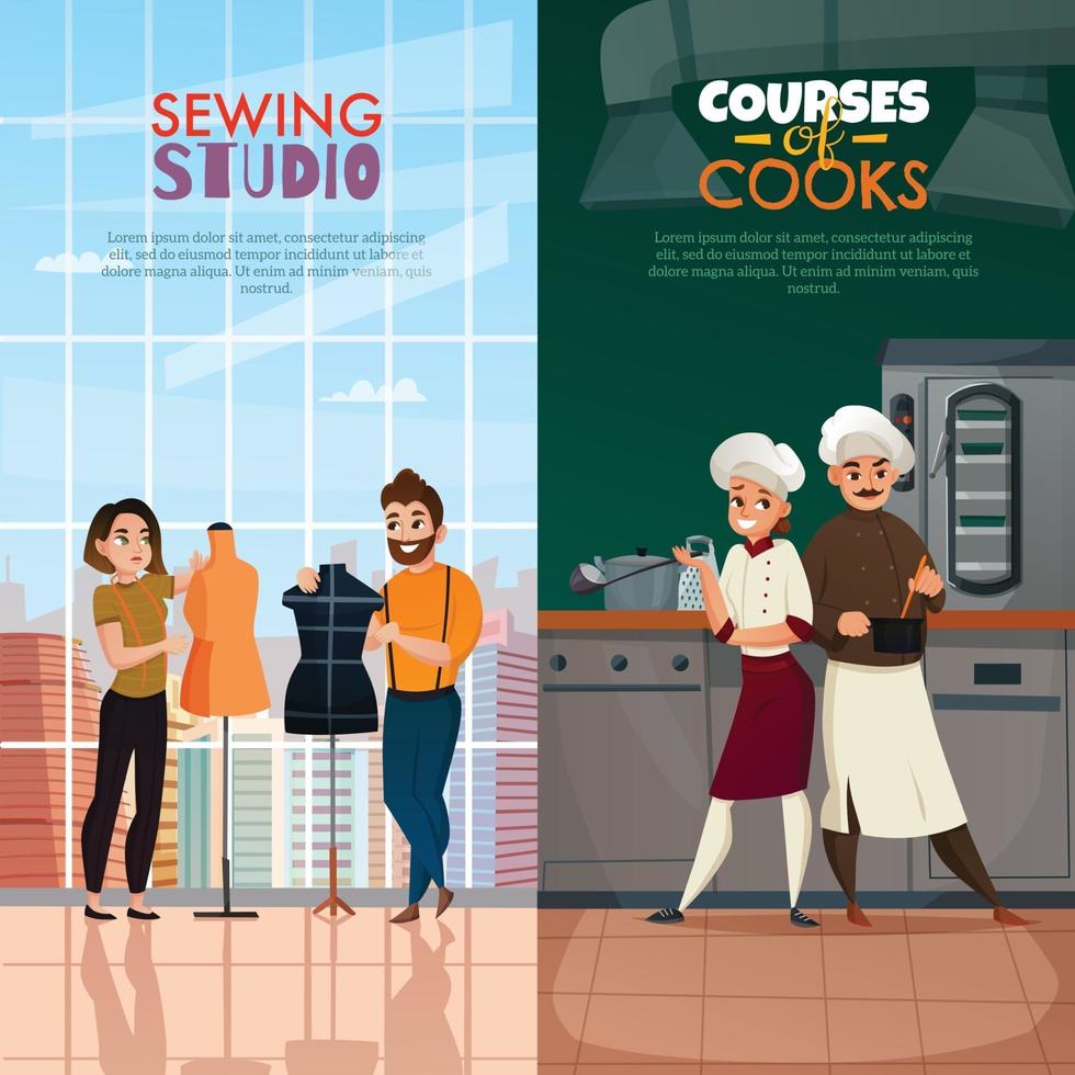 Cooks Tailors Banners Set Vector Illustration