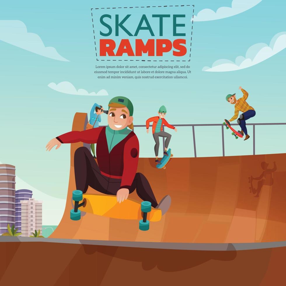 Ilustración de vector de ilustración de dibujos animados de rampa de skate