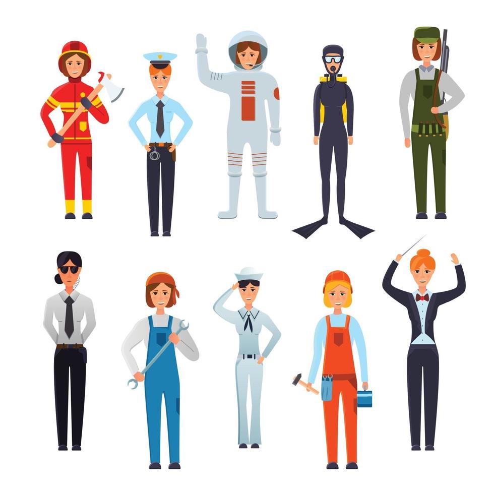 Women Professions Flat Characters Set Vector Illustration