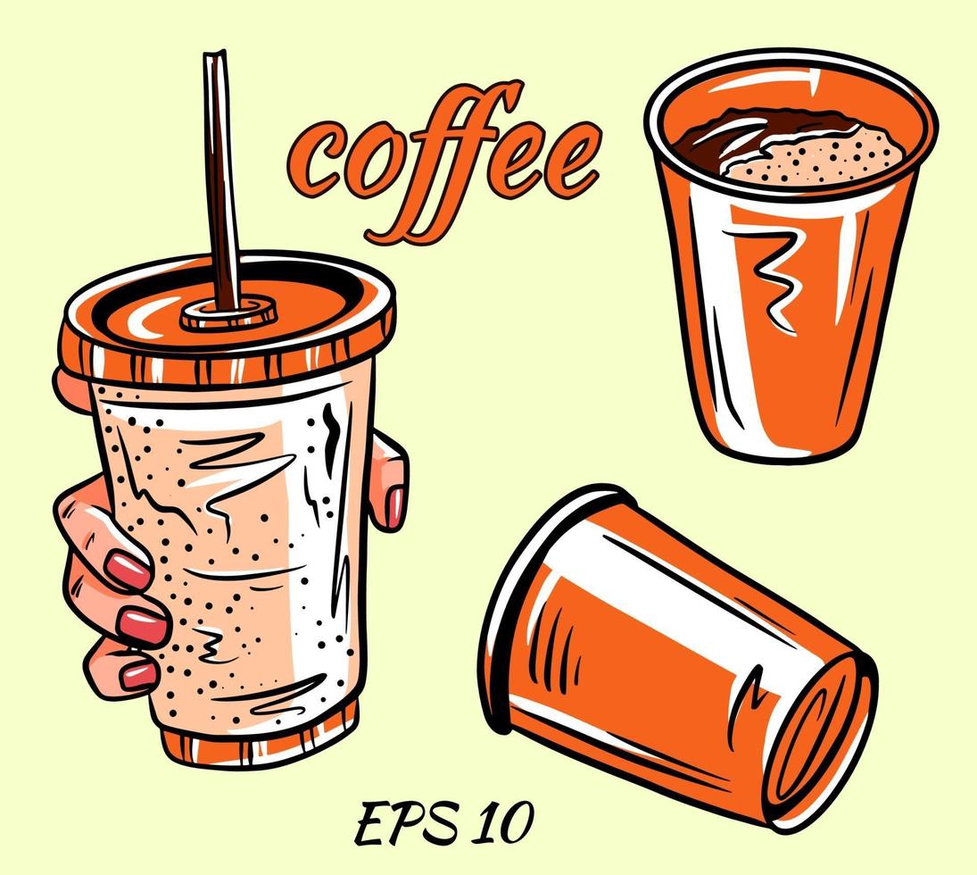 Set vector of coffee. Coffee in hand.