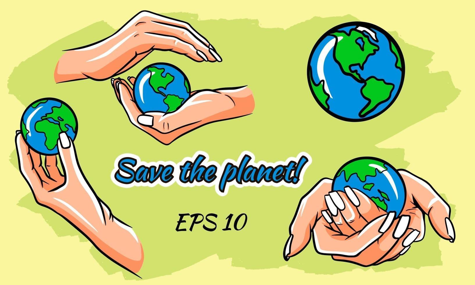 Save the earth, protect our planet, eco ecology set vector