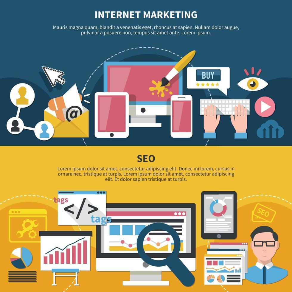 Internet Marketing SEO Horizontal Banners Vector Illustration