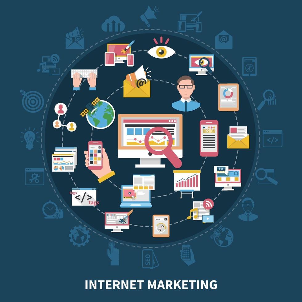 Internet Marketing Round Composition Vector Illustration