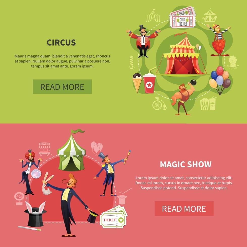 Circus Cartoon Banner Set Vector Illustration