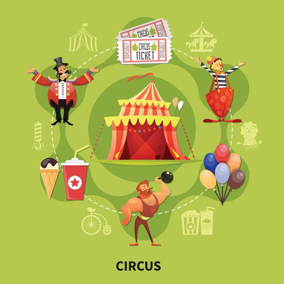 Round Circus Cartoon Composition Vector Illustration