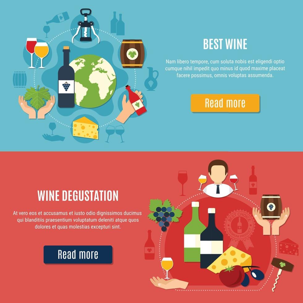 Wine Flat Banners Set Vector Illustration