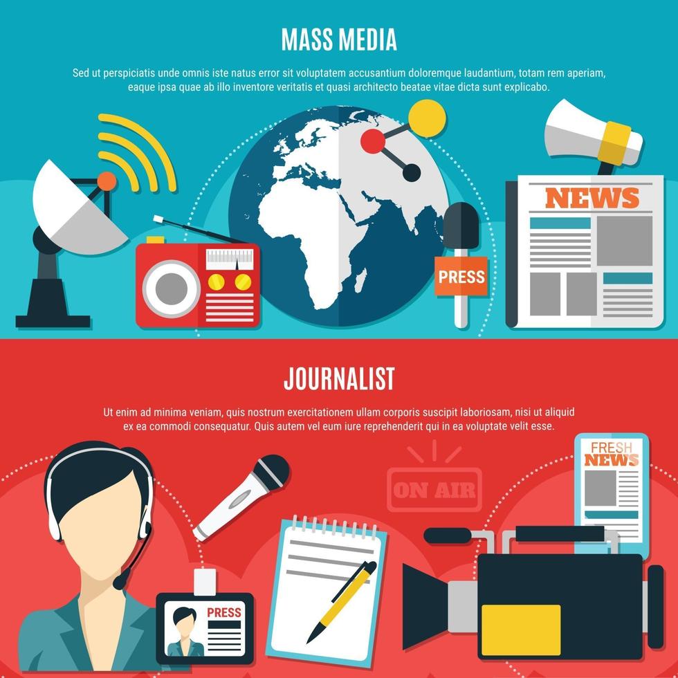 Mass Media And Journalist Horizontal Banners vector