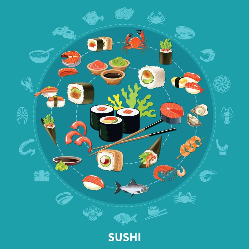 Sushi Round Composition vector