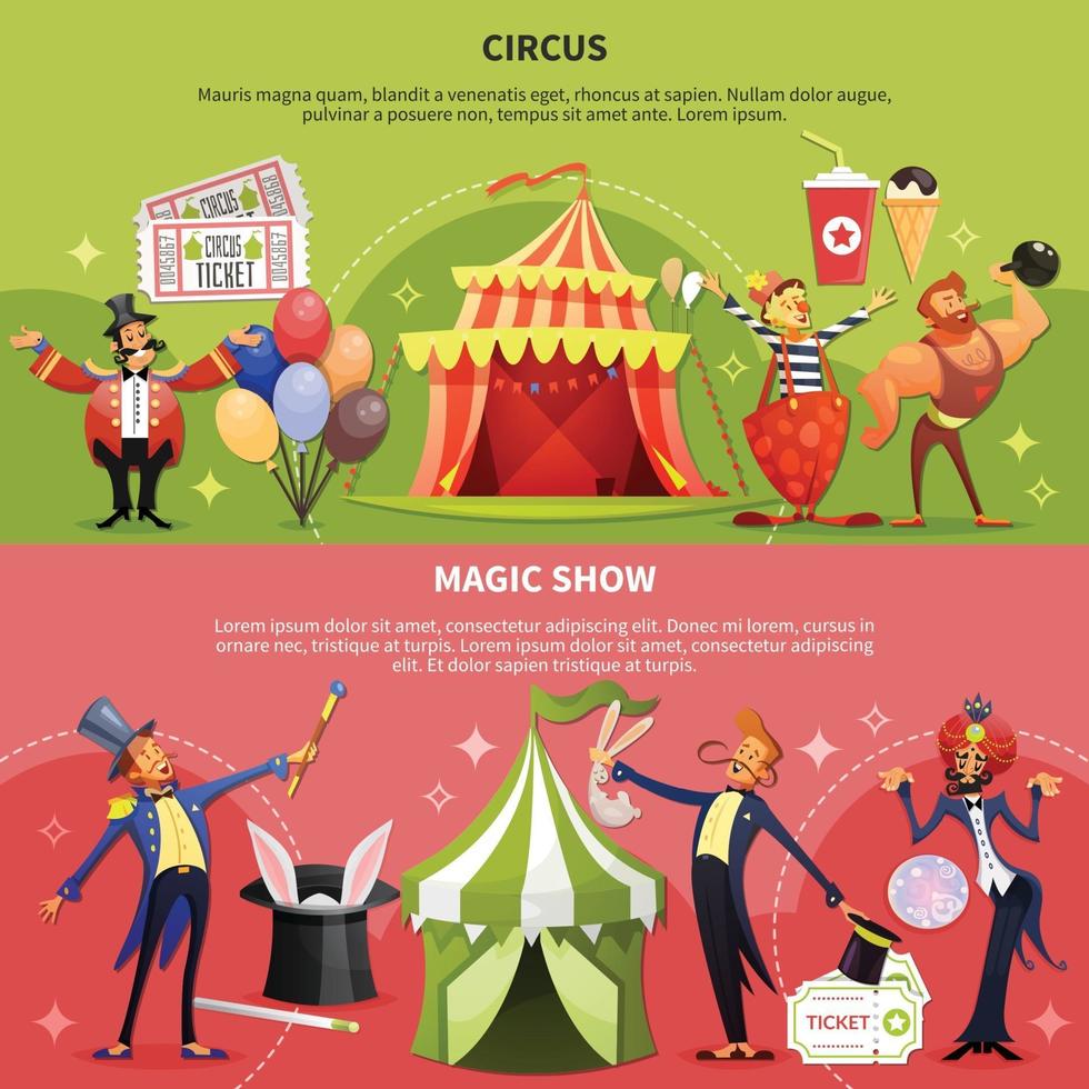 Two Circus Cartoon Banner Set Vector Illustration