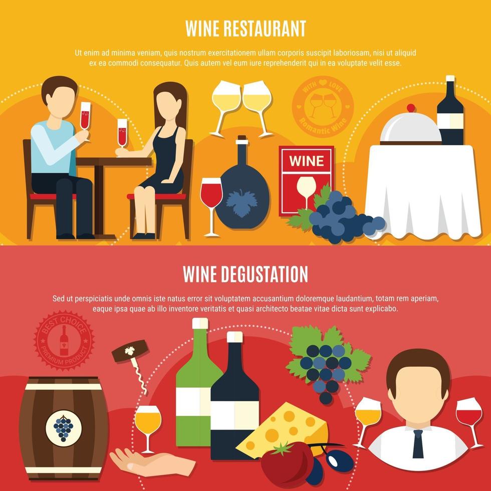 Flat Wine Banners Vector Illustration