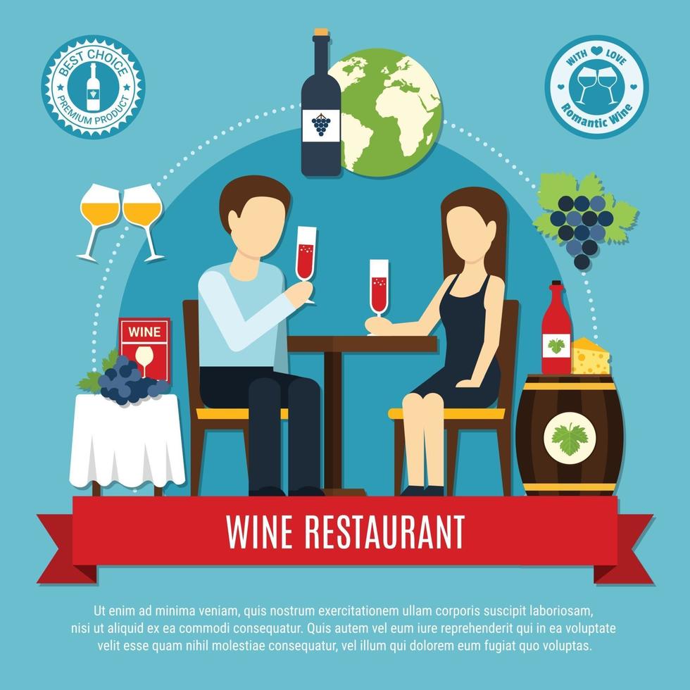 Ilustración de vector de ilustración de restaurante de vino plano