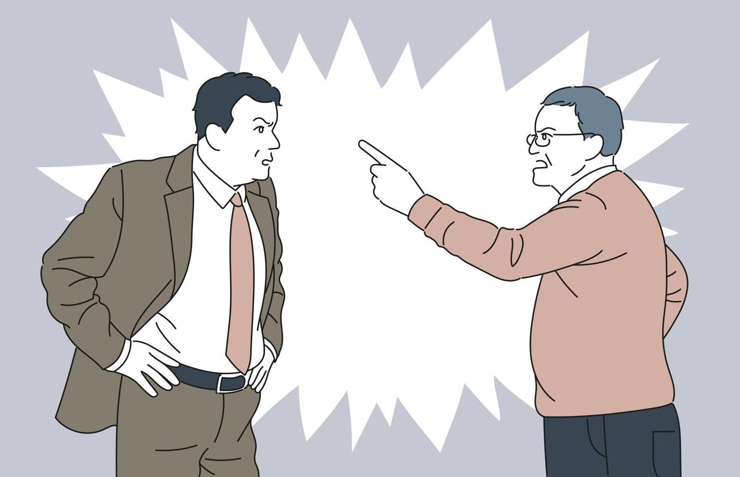 Two old businessmen are arguing. hand drawn style vector design illustrations.