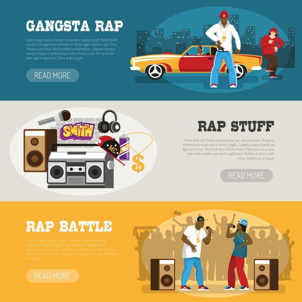 Rap Music 3 Flat Banners Vector Illustration