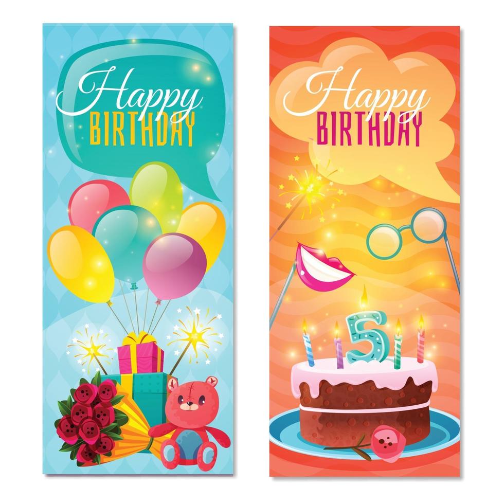 Happy Birthday Vertical Banners Vector Illustration