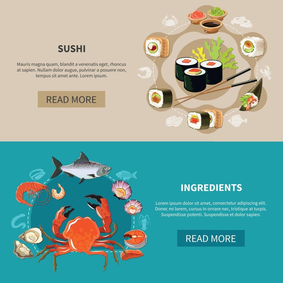 conjunto de banners de sushi vector