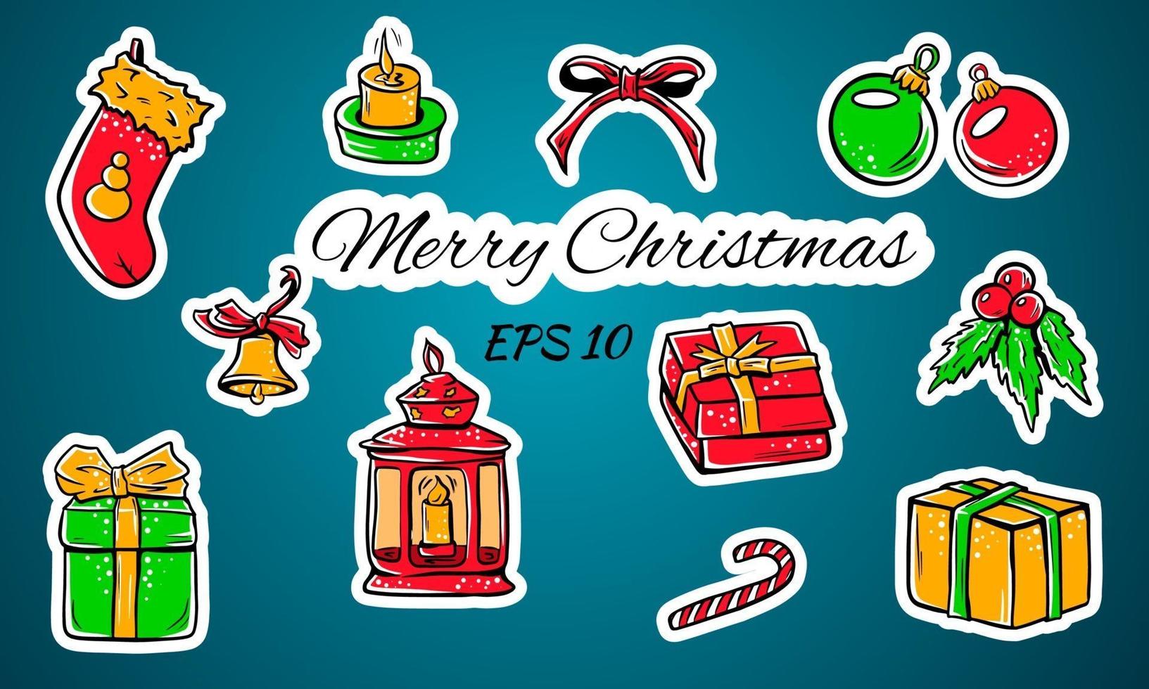 Set of colorful beautiful Merry Christmas icons. vector