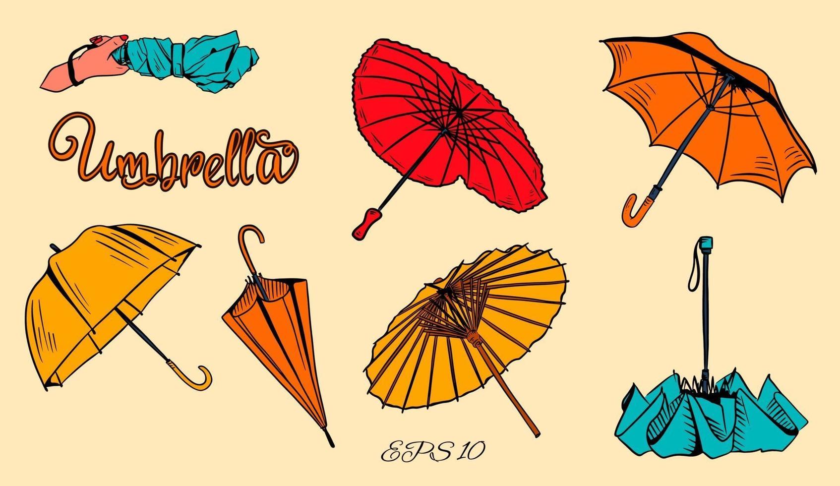 Set of vector umbrellas