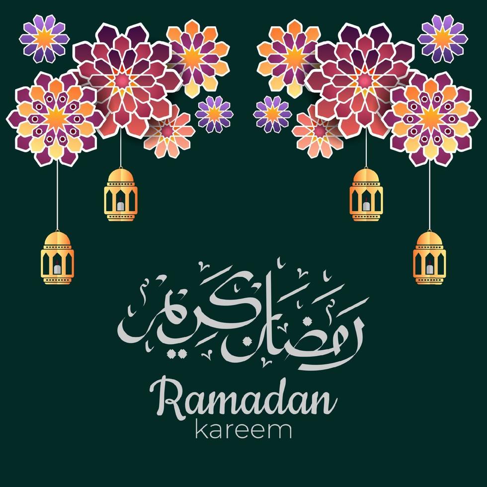 Ramadan Kareem Arabic calligraphy with traditional Islamic ornaments. Vector Illustration