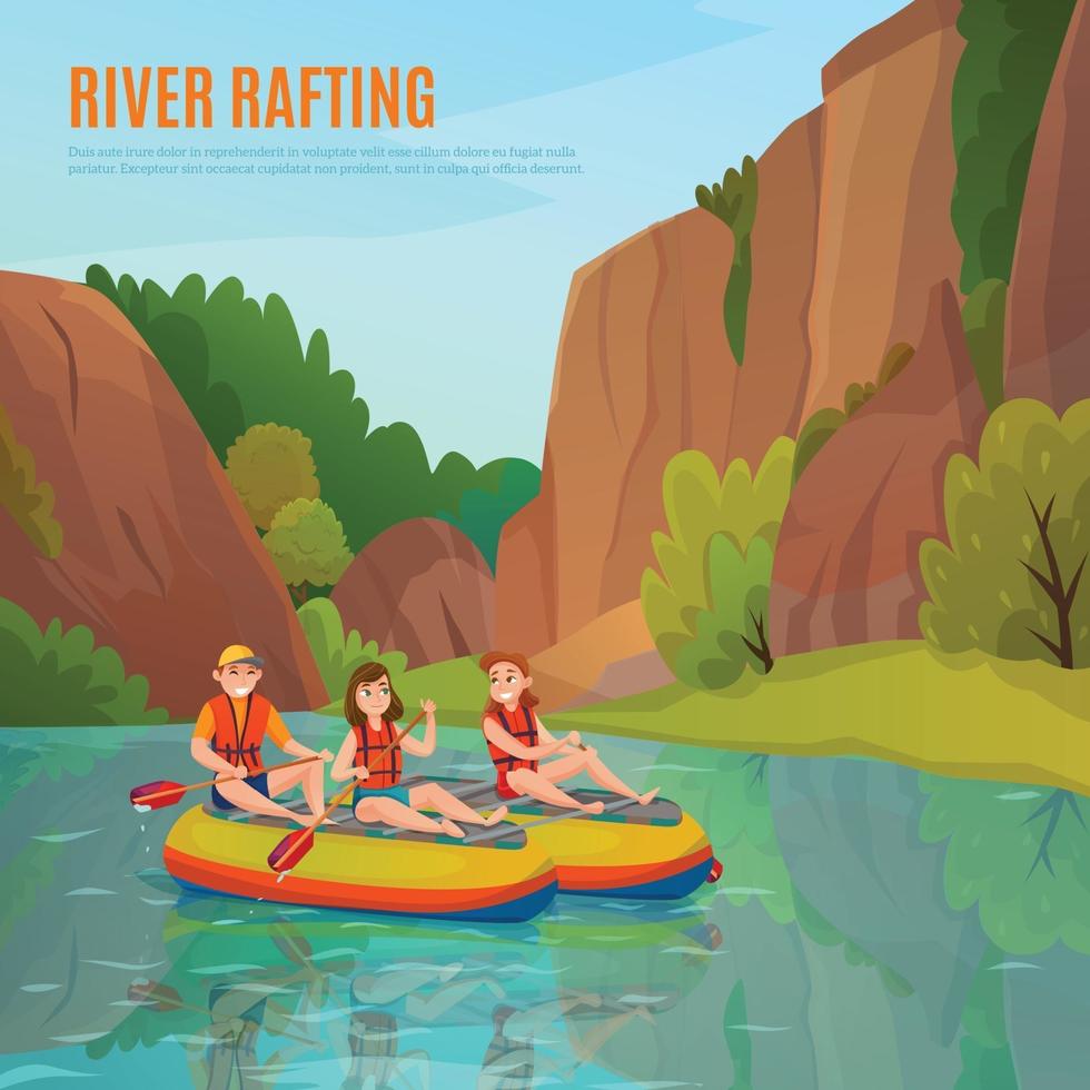 River Rafting Outdoor Composition Vector Illustration