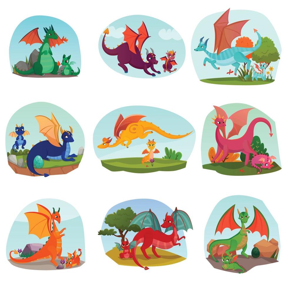 Fairy Dragon Kids Set Vector Illustration