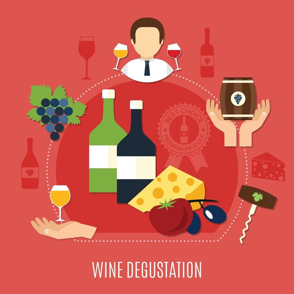 Flat Wine Degustation Concept Vector Illustration