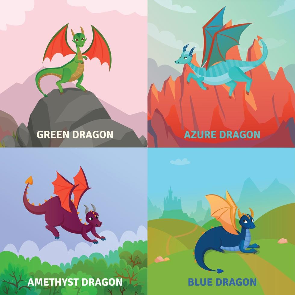 Fantasy Dragons Design Concept Vector Illustration