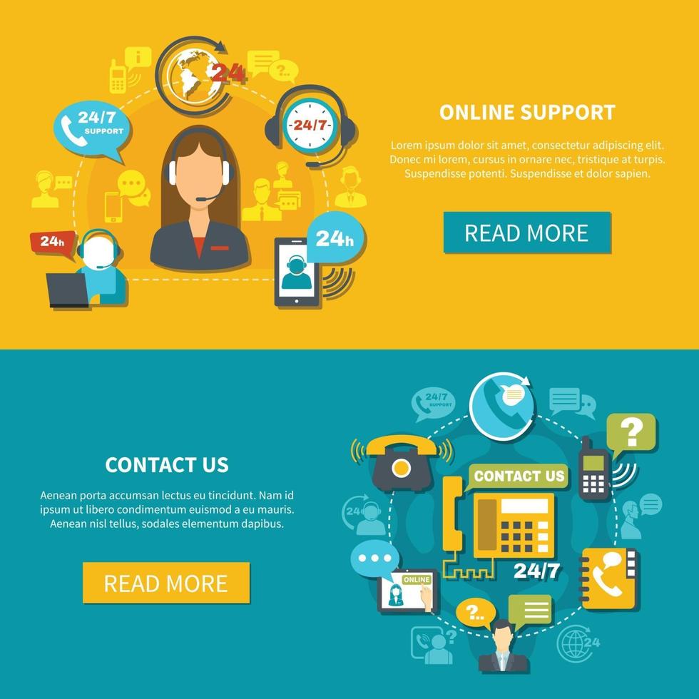 Online Support Horizontal Banners Vector Illustration