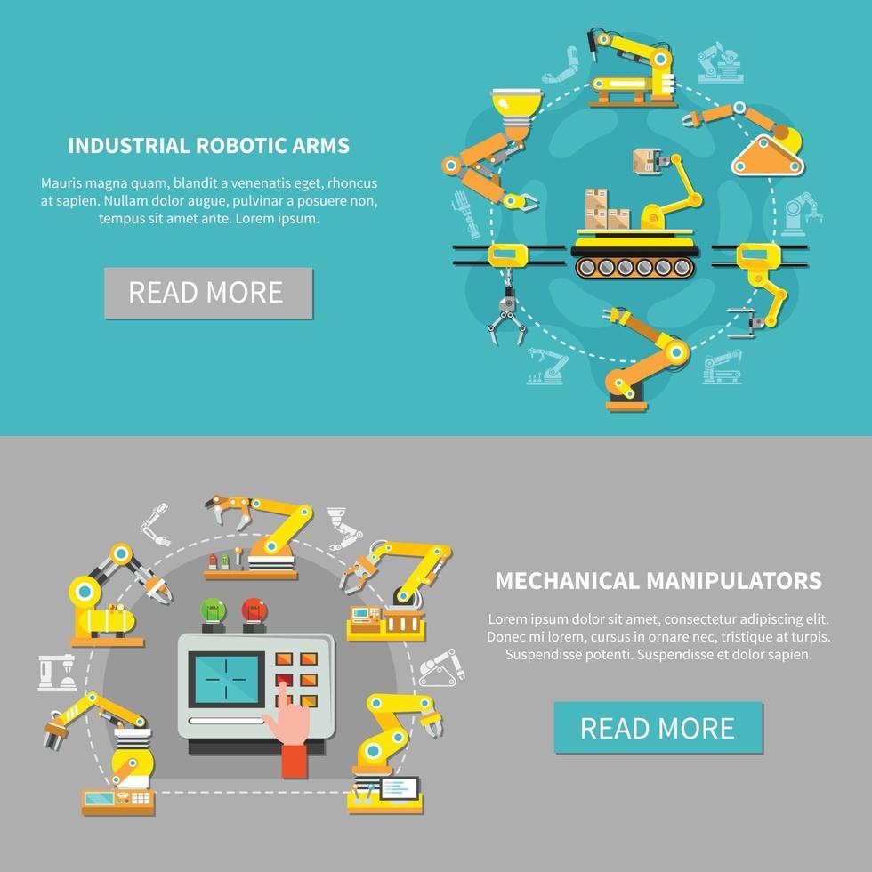 Robotic Arm Banner Set Vector Illustration