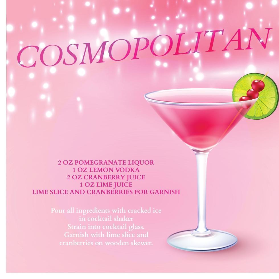 Cocktail Cosmopolitan Recipe Background Vector Illustration