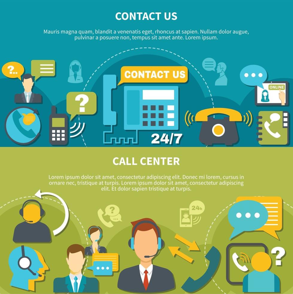 Call Center Horizontal Banners Vector Illustration