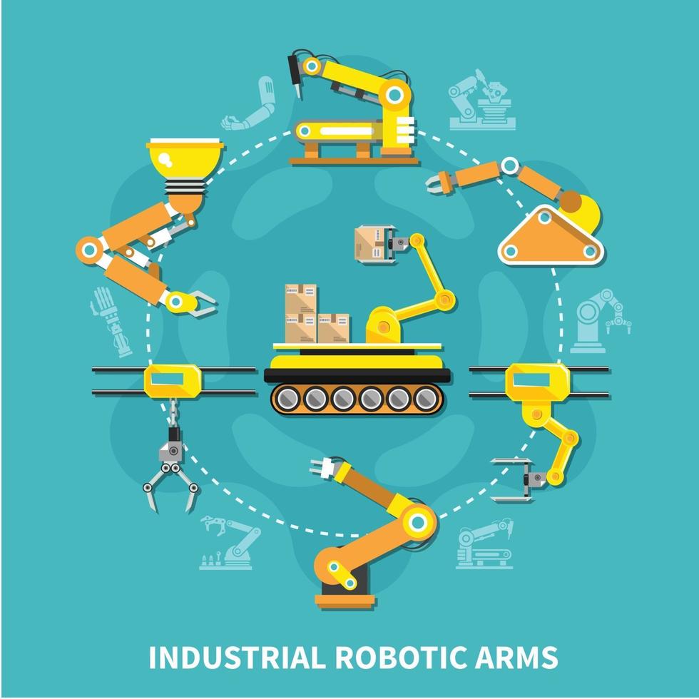 Robotic Arm Round Composition Vector Illustration