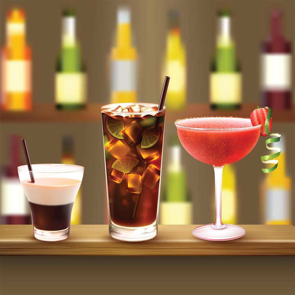 Bar Cocktails Set Composition Vector Illustration