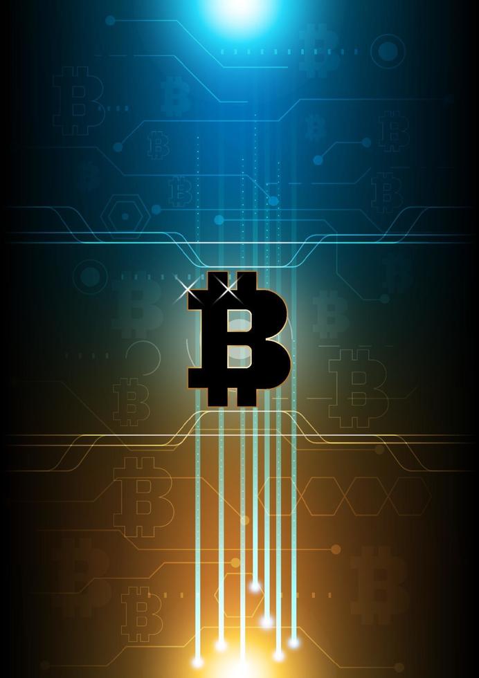 Criptomoneda digital bitcoin dorada y negra, dinero digital futurista, concepto de red de circuito tecnológico. diseño de ilustración vectorial. vector