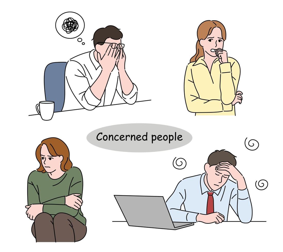 The business people have a serious expression. hand drawn style vector design illustrations.