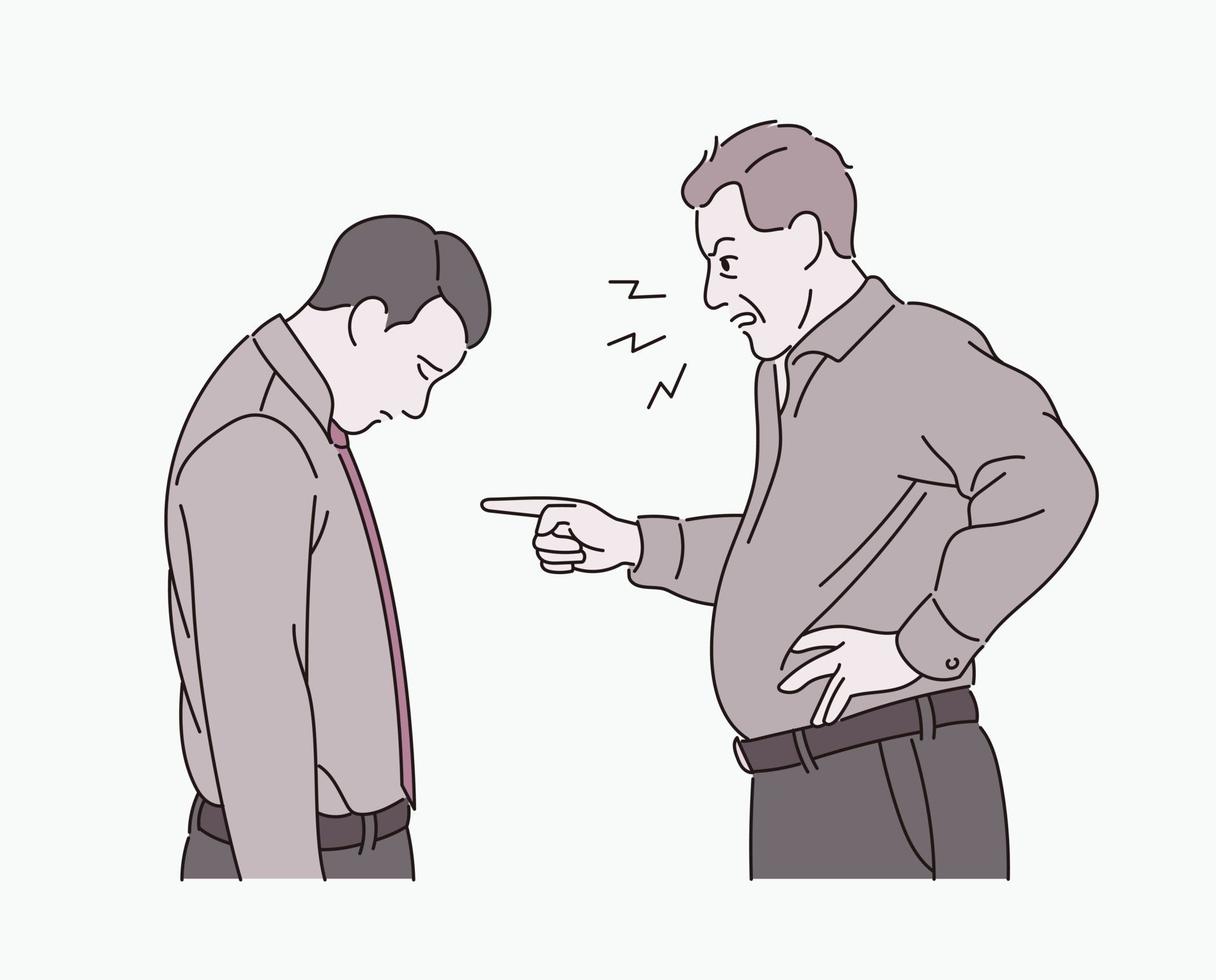 The boss is angry with a businessman. hand drawn style vector design illustrations.