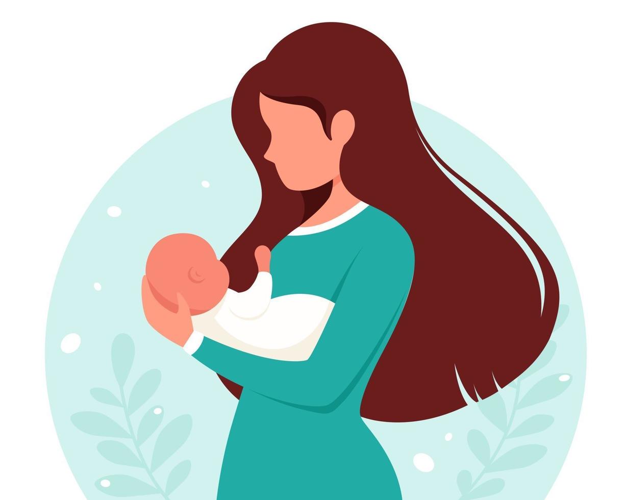 Woman with baby. Motherhood, parenting concept. Mother's Day. Vector illustration.