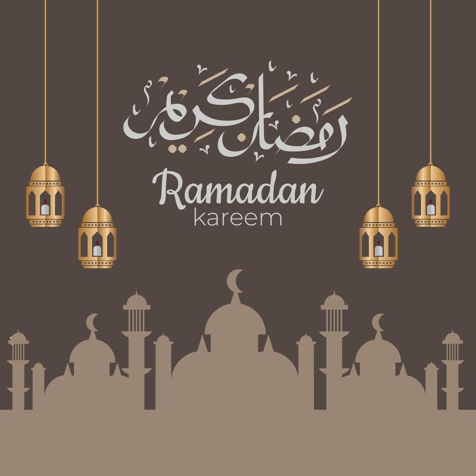 Ramadan Kareem Arabic calligraphy with traditional Islamic ornaments. Vector Illustration