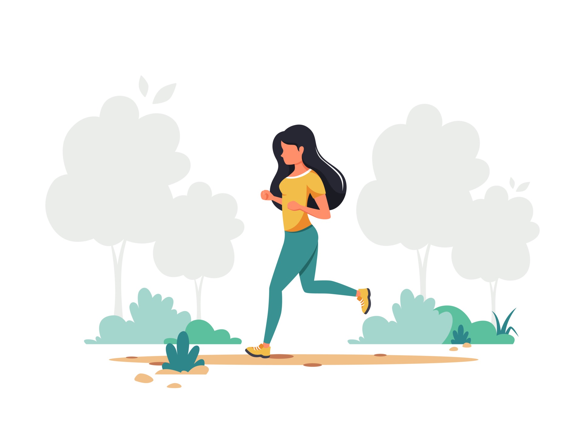 Jogging woman outdoors. Girl running in sportswear. Morning jog in park.  Flat vector illustration. Healthy lifestyle and fitness concept 8384742  Vector Art at Vecteezy