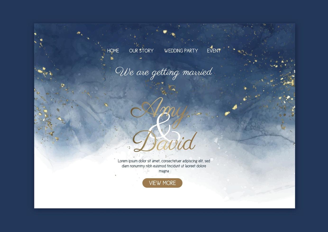 Elegant wedding landing page with hand painted watercolour design vector