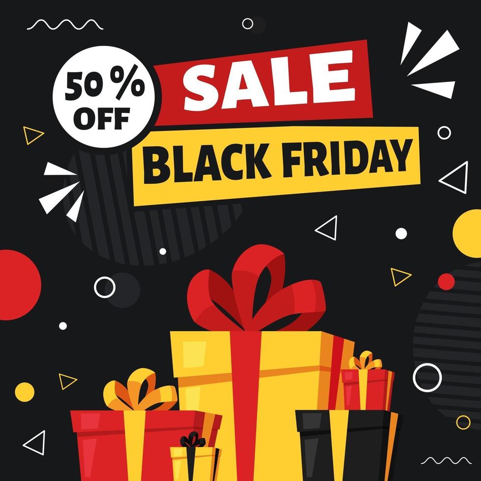 Black friday banner. Gifts and purchases. Vector illustration in flat style.