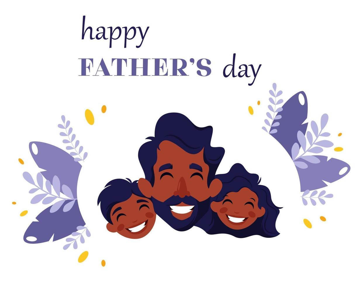 feliz Día del Padre. hombre negro con hija e hijo. ilustración vectorial vector